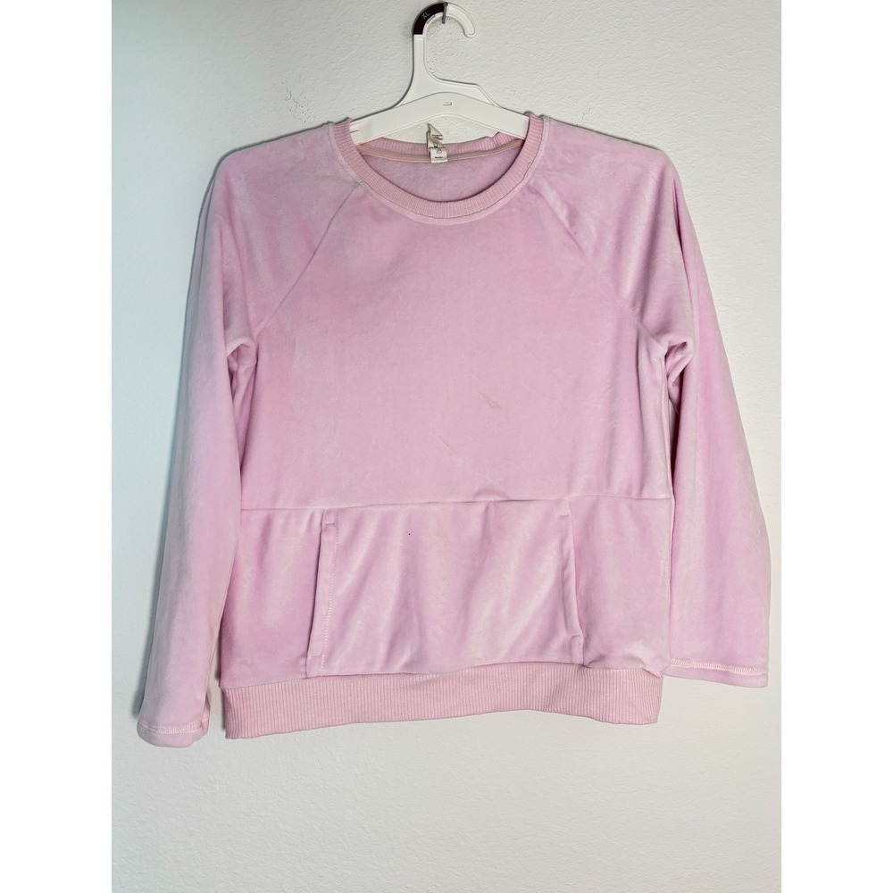 Layers Girls XL Pink Velour Sweatshirt Long Sleeve Crew Neck Kangaroo Pocket